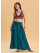 Elastic Waist Drape Detailed Petrol Long Skirt 4491